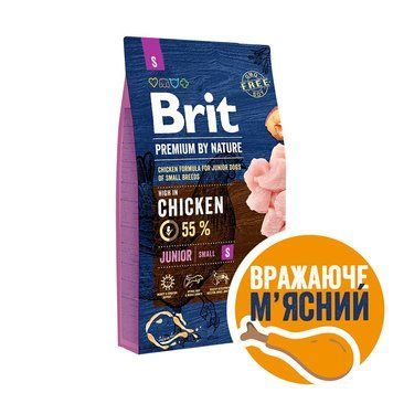 Корм сухий Brit Premium Dog Junior S для молодих собак дрібних порід від 1 до 12 місяців вагою 1-10 кг з куркою 8 кг 170805/6246 фото