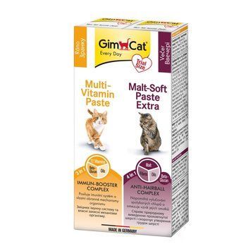 Набір паст GimCat KOMBI-PACK Multi-Vitamin + Malt-Soft Extra для котів для імунітету та виведення грудок шерсті 2х20г G-490045 фото