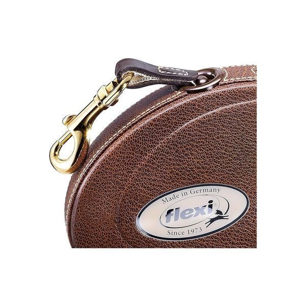 Повідець-рулетка Flexi для собак Leather стрічка темно-коричнева розмір М 5 м/25 кг ELG.210.DB LED.12 фото