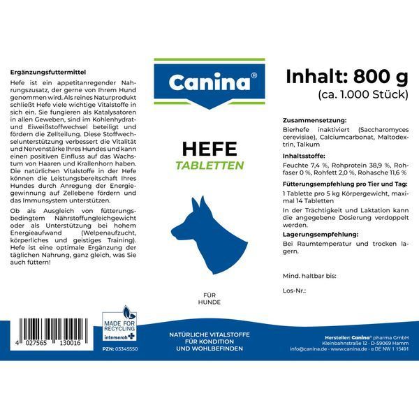Комплекс вітамінів групи В Canina Hefe для собак дріжджові таблетки з ензимами 800 г 992 табл. 130016 Canina фото