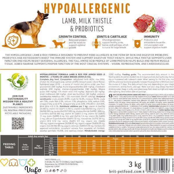 Корм сухий Brit Care Dog Hypoallergenic Junior Large Breed для молодих собак великих порід гіпоалергенний з ягням 12 кг 172219 фото