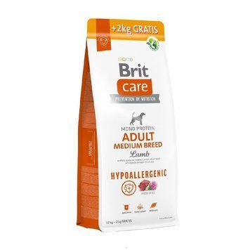 Корм сухий Brit Care Dog Hypoallergenic Adult Medium Breed для дорослих собак середніх порід гіпоалергенний з ягням 12+2 кг 172663 фото