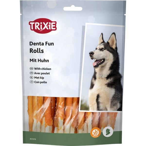Ласощі Trixie Denta Fun Chicken Chewing Rolls для собак Паличка для чищення зубів з куркою 12 см 240 г 30 шт 31378 фото