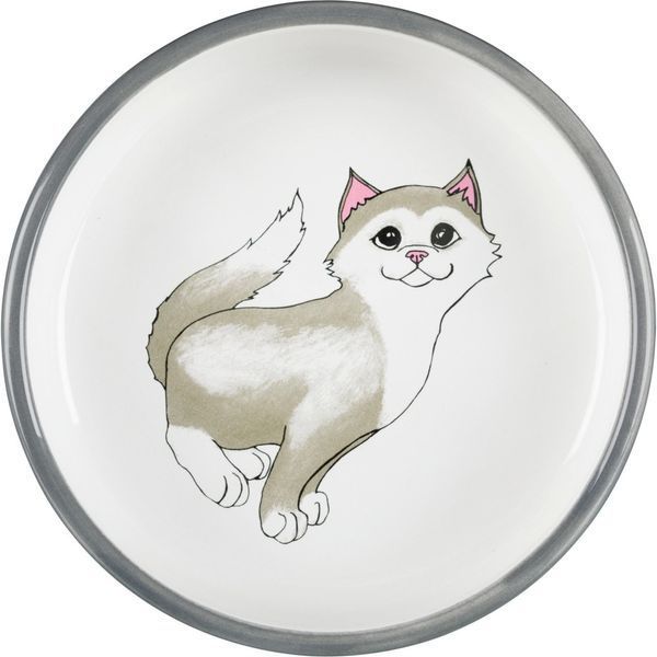 Миска Trixie для котів короткомордих порід сіра/біла керамічна 15 см 300 мл 24784 фото