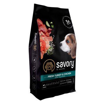 Корм сухий Savory Puppy rich in Fresh Turkey and Chicken для цуценят всіх порід зі свіжою індичкою і куркою 12 кг 30303 фото