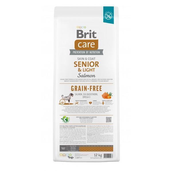 Корм сухий Brit Care Dog Grain-free Senior and Light для старіючих собак беззерновий з лососем 12 кг 172207 фото